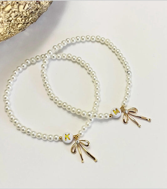 Personalized Initial Bracelet Bow Accent