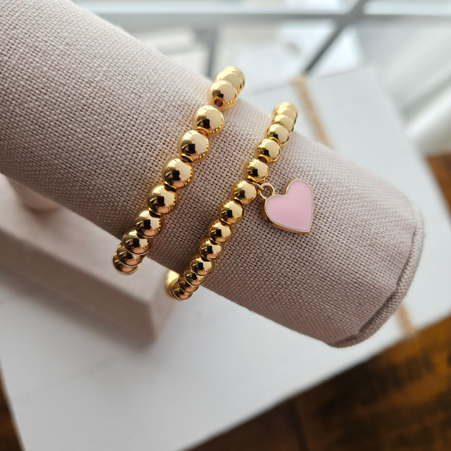 Pink Heart Charm Bracelet Stack