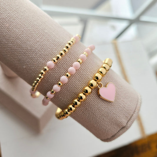 Pink Heart Charm Bracelet Stack